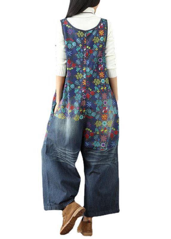 Elegant Blue Casual Print Wide Leg Fall Romper Denim dylinoshop