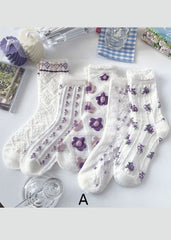 Elegant Floral Jacquard Cotton Mid Calf Socks dylinoshop