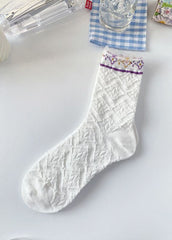 Elegant Floral Jacquard Cotton Mid Calf Socks dylinoshop