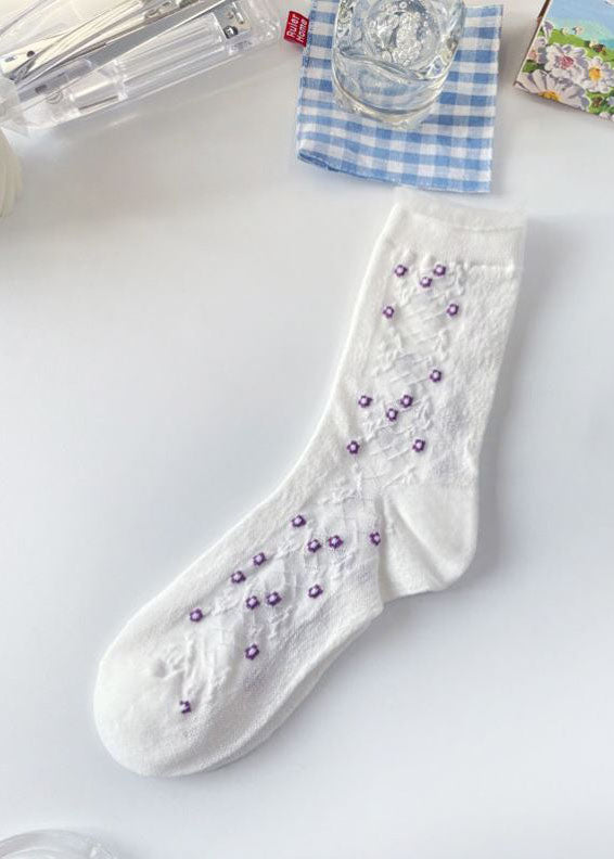 Elegant Floral Jacquard Cotton Mid Calf Socks dylinoshop