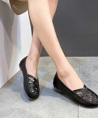 Elegant Hollow Out Flats Black Faux Leather LX210609