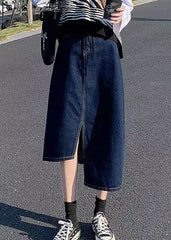 Elegant Navy Side Open Asymmetrical Pocket Cotton Denim Wraped Skirts Summer nz-SKTS220524