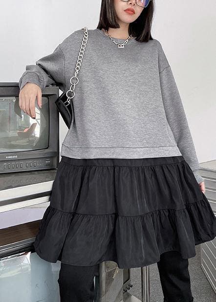 Elegant O Neck Patchwork Spring Clothes Women Shape Gray Dress AT-FDL210127