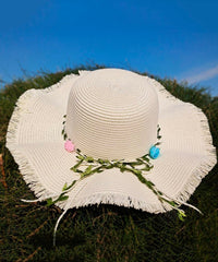 Elegant Pink Straw Woven Beach Floppy Sun Hat dylinoshop