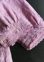 Elegant Purple Wrinkled Embroideried Linen Shirts Bracelet Sleeve GK-HTP220506