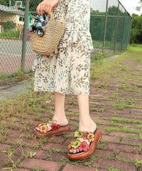 Elegant Wedge Orange Cowhide Leather Slide Sandals LT210617