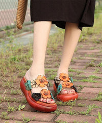 Elegant Wedge Orange Cowhide Leather Slide Sandals LT210617