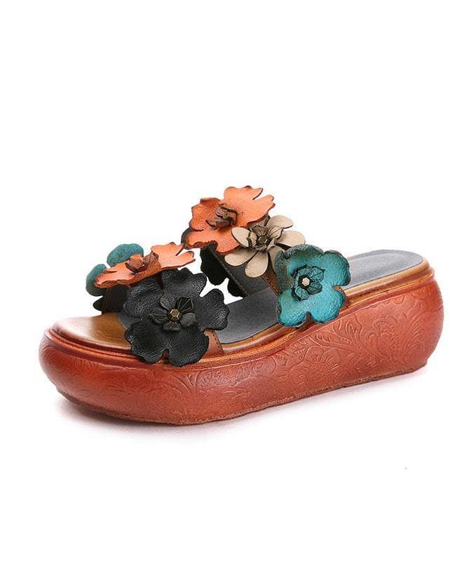 Elegant Wedge Orange Cowhide Leather Slide Sandals LT210617