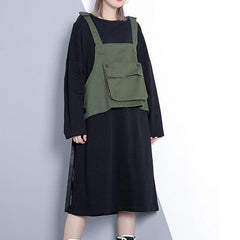 Elegant army green fall Loose fitting casual dress false two pieces 2018 O neck dress AT-FDM1809911