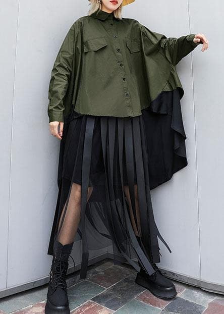 Elegant asymmetric lapel cotton Blouse Inspiration army green blouses AT-LTP191120