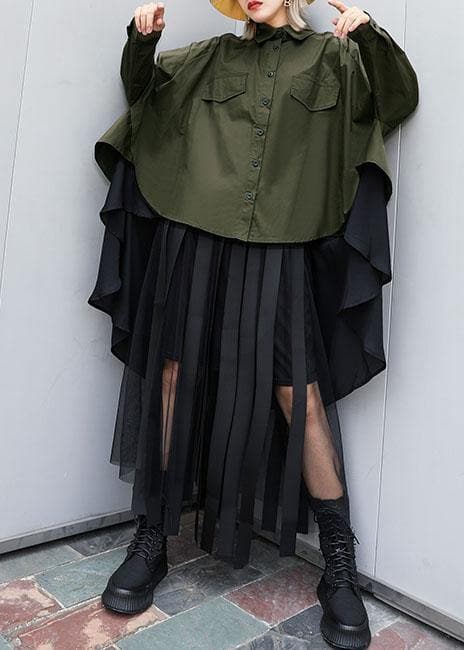 Elegant asymmetric lapel cotton Blouse Inspiration army green blouses AT-LTP191120