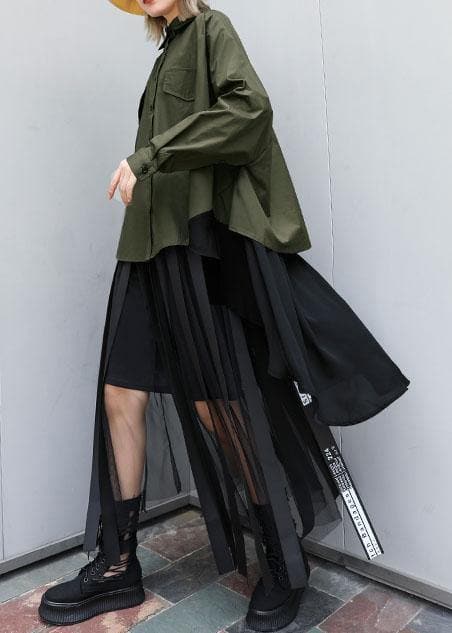 Elegant asymmetric lapel cotton Blouse Inspiration army green blouses AT-LTP191120