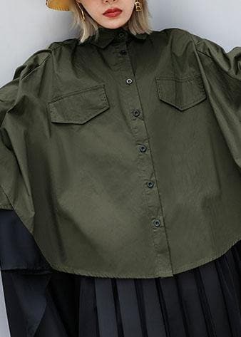 Elegant asymmetric lapel cotton Blouse Inspiration army green blouses AT-LTP191120