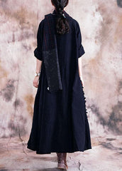 Elegant black cotton overcoat oversize trench coats fall linen outwear patchwork TCT190910