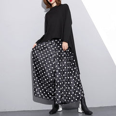 Elegant black dotted plus size clothing elastic waist traveling women wide leg pants cotton trousers AT-LPTS181010