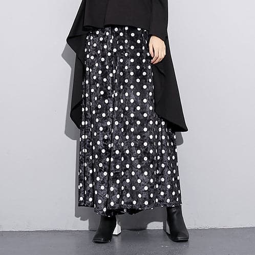 Elegant black dotted plus size clothing elastic waist traveling women wide leg pants cotton trousers AT-LPTS181010