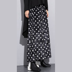 Elegant black dotted plus size clothing elastic waist traveling women wide leg pants cotton trousers AT-LPTS181010