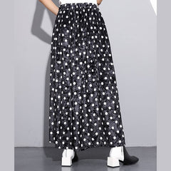 Elegant black dotted plus size clothing elastic waist traveling women wide leg pants cotton trousers AT-LPTS181010