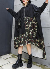 Elegant black patchwork camouflage hooded low high design cotton Dress AT-FDL191023