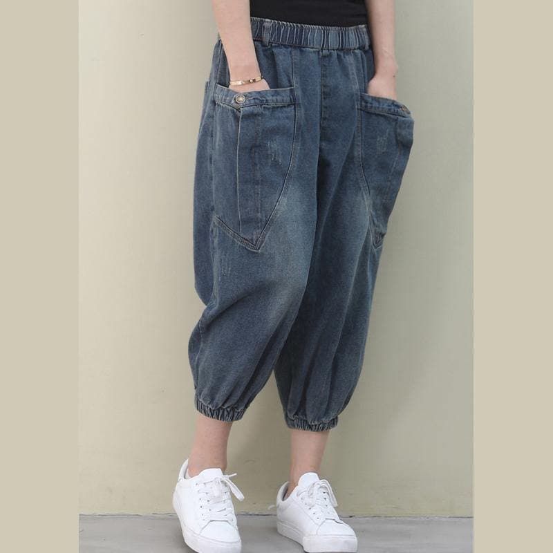 Elegant dark denim blue trousers  summer pockets Cotton shorts WG-LPTS200601