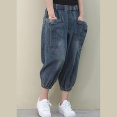 Elegant dark denim blue trousers  summer pockets Cotton shorts WG-LPTS200601