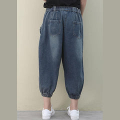 Elegant dark denim blue trousers  summer pockets Cotton shorts WG-LPTS200601