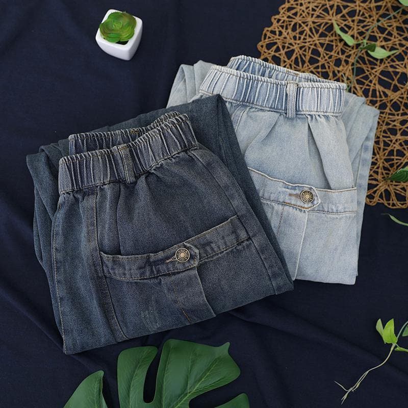 Elegant dark denim blue trousers  summer pockets Cotton shorts WG-LPTS200601