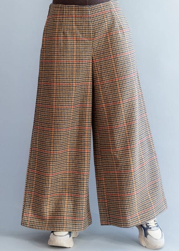 Elegant elastic waist women trousers fall fashion khaki orange plaidFashion Ideas wide leg trousers LPTS191125