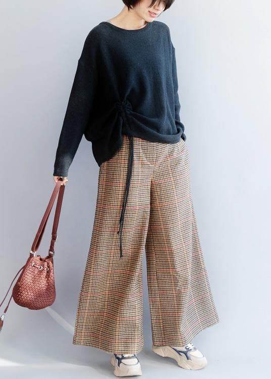 Elegant elastic waist women trousers fall fashion khaki orange plaidFashion Ideas wide leg trousers LPTS191125