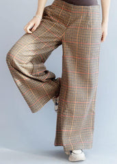 Elegant elastic waist women trousers fall fashion khaki orange plaidFashion Ideas wide leg trousers LPTS191125