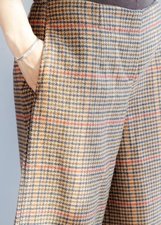 Elegant elastic waist women trousers fall fashion khaki orange plaidFashion Ideas wide leg trousers LPTS191125