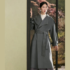 Elegant gray green woolen coats plus size clothing back open winter coat tie waist outwear TCT181116