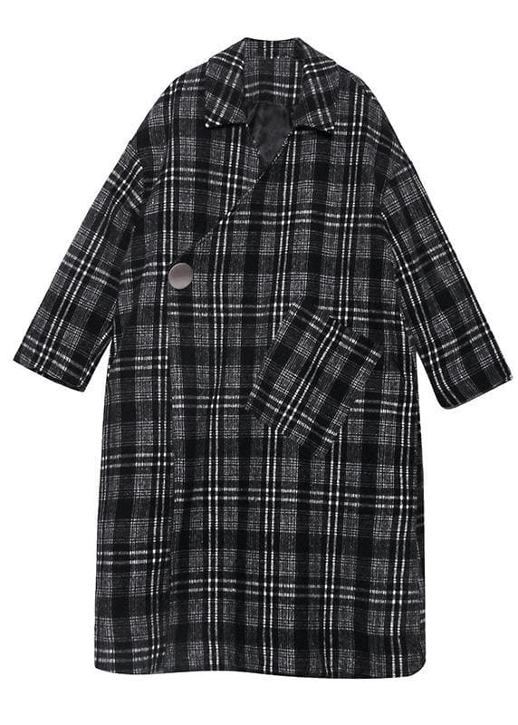 Elegant gray plaid Woolen Coat Women plus size Notched pockets long coats AT-TCT191023