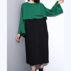 Elegant green autumn cotton dress oversized O neck gown New faux two pieces caftans AT-FDL180910