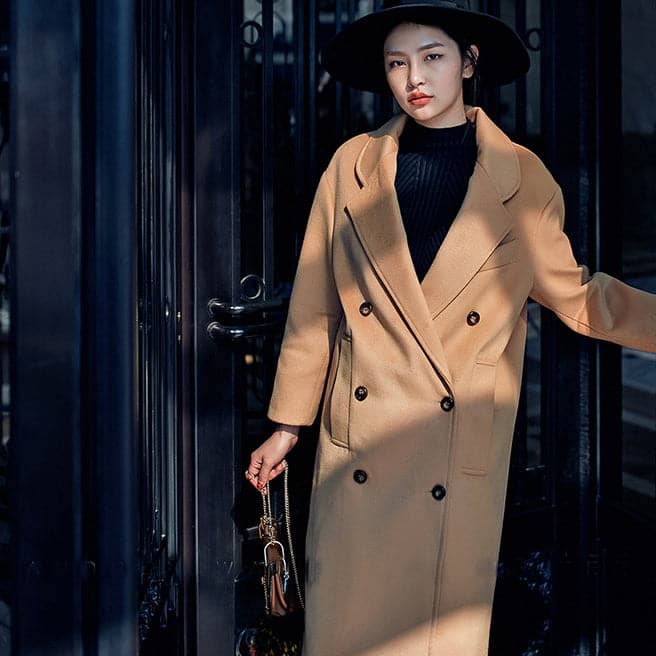 Elegant khaki Coats oversize Notched Wool Coat Fashion double breasted Wool Coat TCT181016