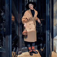 Elegant khaki Coats oversize Notched Wool Coat Fashion double breasted Wool Coat TCT181016