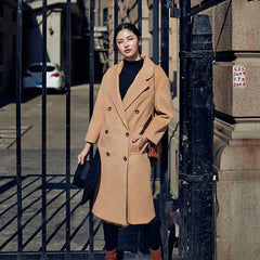 Elegant khaki Coats oversize Notched Wool Coat Fashion double breasted Wool Coat TCT181016