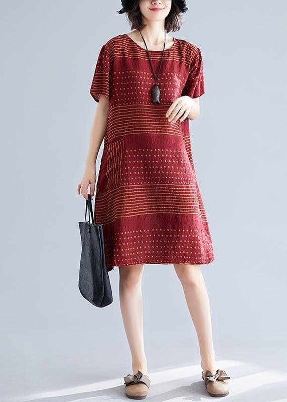 Elegant o neck pockets Cotton quilting dresses Runway burgundy dotted Dress SDM200325