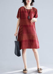 Elegant o neck pockets Cotton quilting dresses Runway burgundy dotted Dress SDM200325