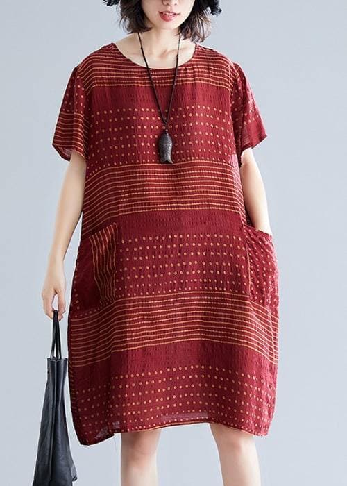 Elegant o neck pockets Cotton quilting dresses Runway burgundy dotted Dress SDM200325