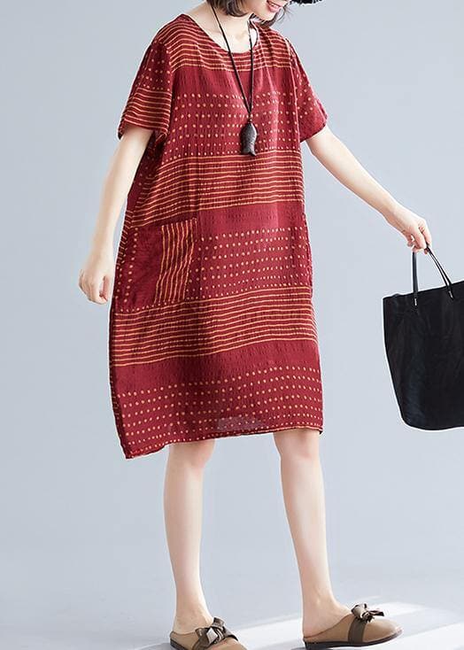 Elegant o neck pockets Cotton quilting dresses Runway burgundy dotted Dress SDM200325