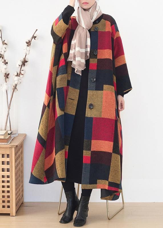 Elegant oversize long coats wild outwear yellow plaid winter wool overcoat AM-TCT201223