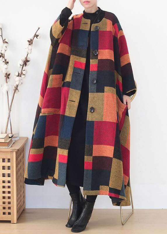 Elegant oversize long coats wild outwear yellow plaid winter wool overcoat AM-TCT201223