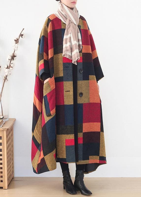 Elegant oversize long coats wild outwear yellow plaid winter wool overcoat AM-TCT201223