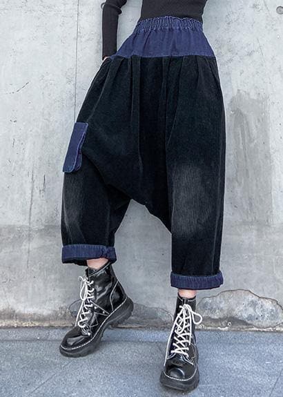 Elegant patchwork wild trousers plus size clothing black Fabrics pockets pants AT-LPTS191211