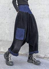 Elegant patchwork wild trousers plus size clothing black Fabrics pockets pants AT-LPTS191211