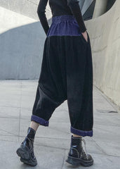 Elegant patchwork wild trousers plus size clothing black Fabrics pockets pants AT-LPTS191211