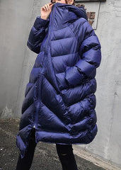 Elegant plus size clothing winter coats blue hooded zippered women parka AT-DJK191113