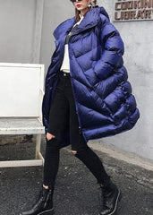 Elegant plus size clothing winter coats blue hooded zippered women parka AT-DJK191113