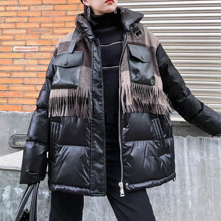 Elegant plus size snow jackets winter coats black patchwork plaid lapel coat AT-DJK201217